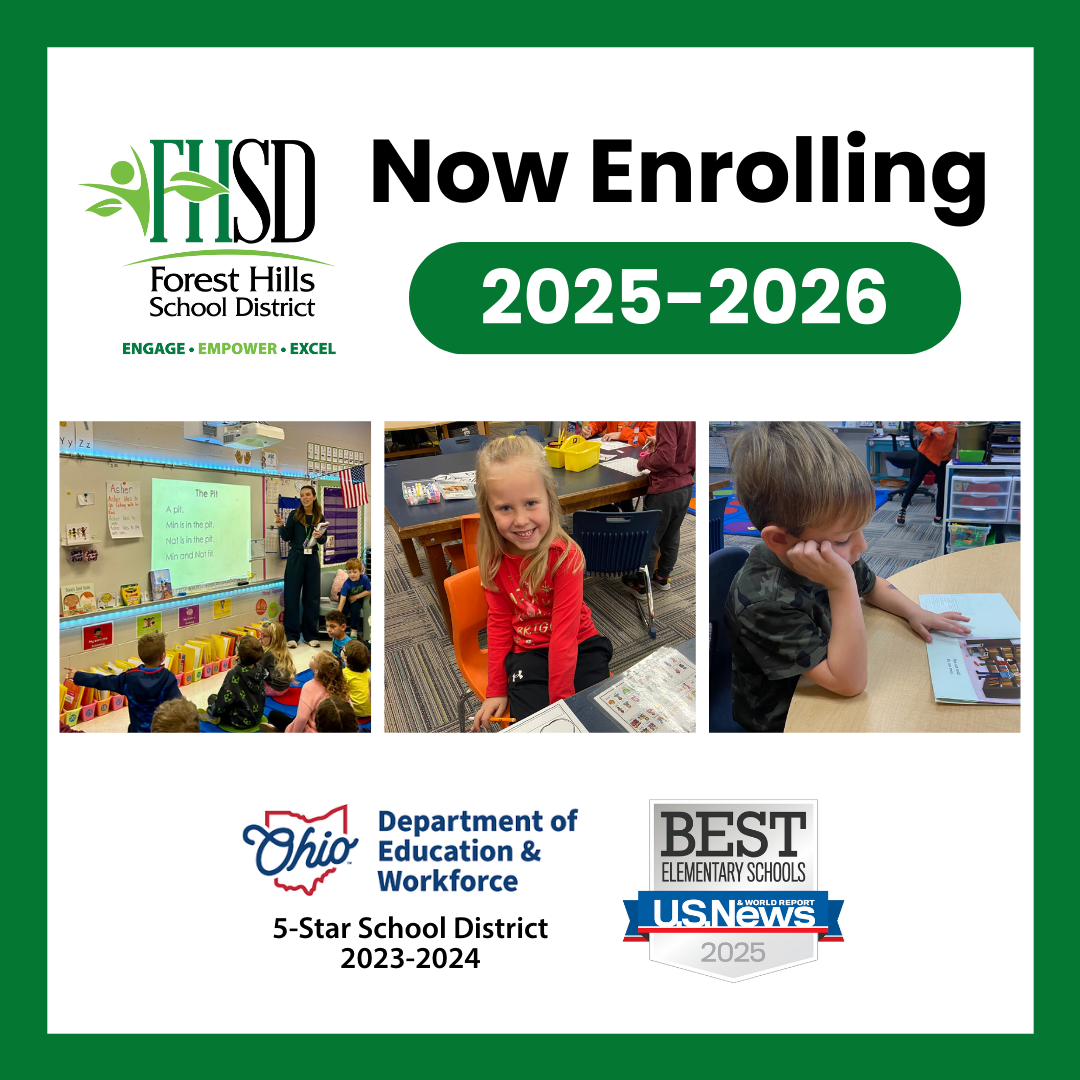 Enrollment graphic with with photos of kindergarten students and award recognitions